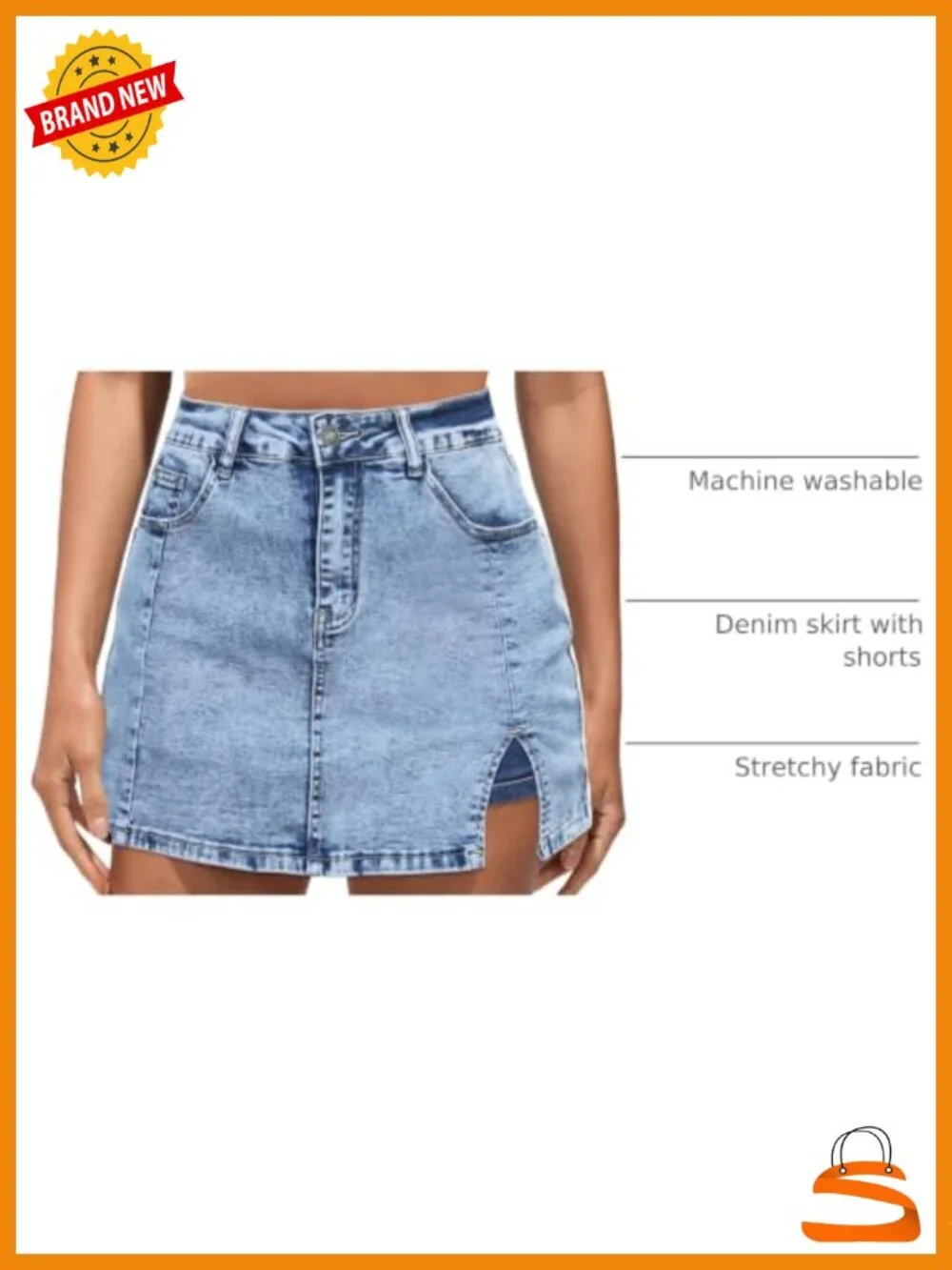High Waisted Denim Skort with Slit and Pockets - Trendy Y2K Skirt Shorts